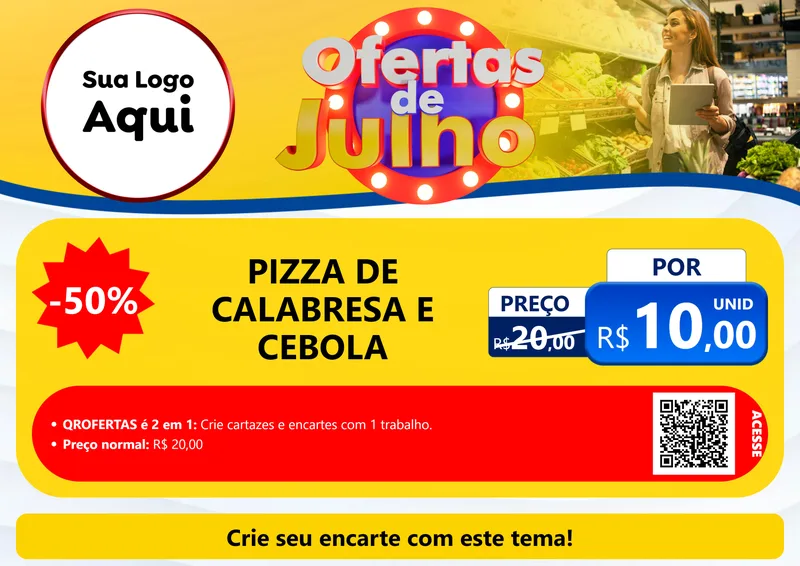 Modelo de Cartaz para Cartaz A4 Horizontal com o tema Ofertas de Julho para Pizzaria