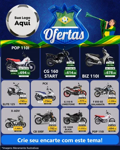 Modelo de Rede Social para Feed Instagram com o tema Ofertas (Futebol) para Concessionaria de Motos