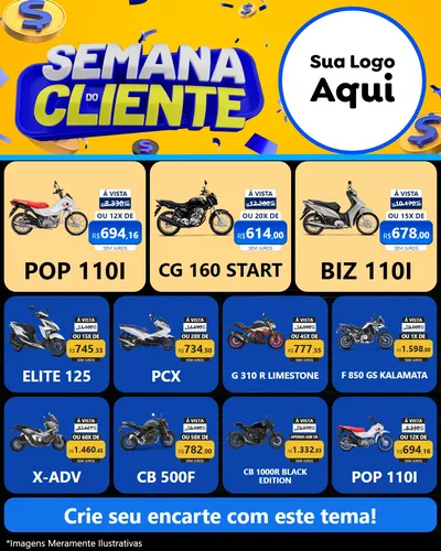 Modelo de Rede Social para Feed Instagram com o tema Semana do Cliente para Concessionaria de Motos
