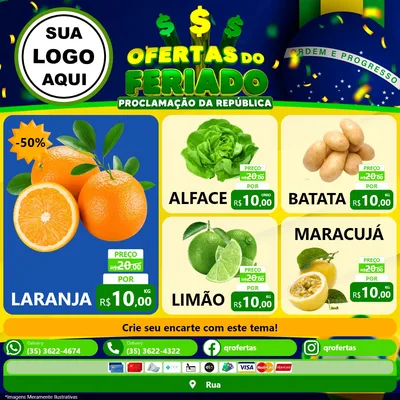 Modelo de Rede Social para Feed Facebook com o tema Ofertas do Feriado - Proclamação da República para Hortifrúti