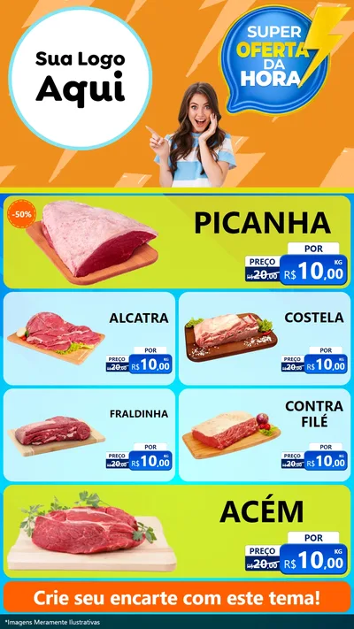 Modelo de TV para TV Vertical com o tema Super Oferta da Hora para Açougue