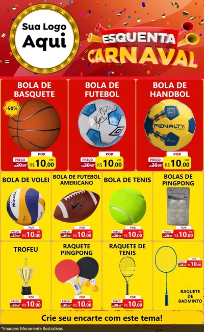 Modelo de Encarte para Encarte Grande com o tema Esquenta Carnaval para Artigos Esportivos