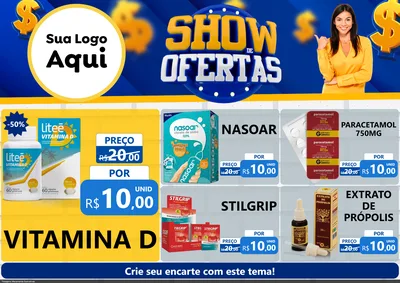 Modelo de Encarte para Encarte A4 Horizontal com o tema Show de Ofertas para Farmácia