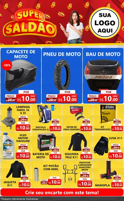 Modelo de Encarte para Encarte Grande com o tema Super Saldão para Moto peças