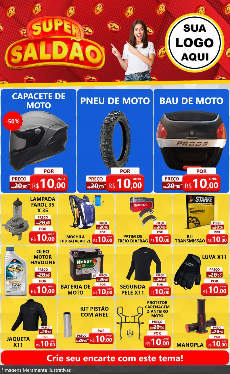 Modelo de Encarte para Encarte Grande com o tema Super Saldão para Moto peças