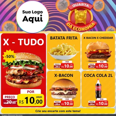 Modelo de Rede Social para Feed Facebook com o tema Quarta da Economia para Hamburgueria