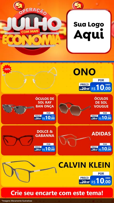 Modelo de TV para TV Vertical com o tema Operação Julho Com Mais Economia para Óticas