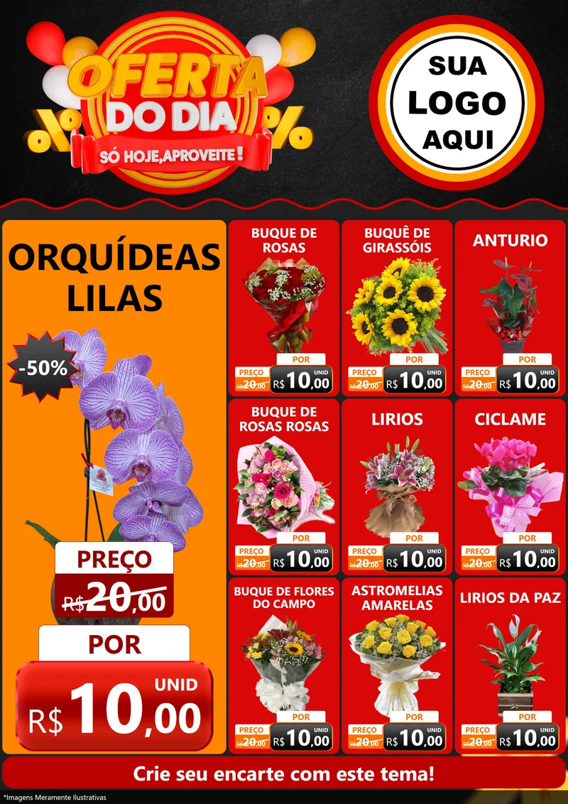Modelo de Encarte para Encarte A4 Vertical com o tema Oferta do Dia - Só hoje, Aproveite! para Floricultura e jardim