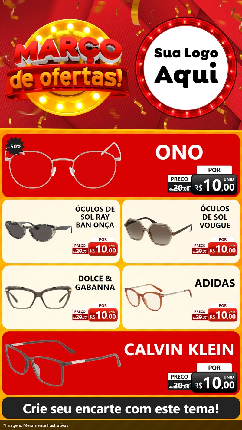 Modelo de TV para TV Vertical com o tema Março de Ofertas! para Óticas