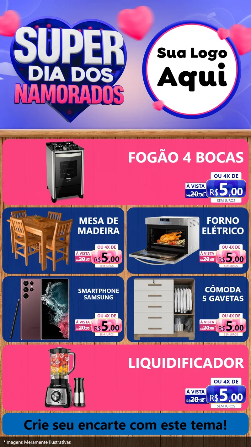 Modelo de TV para TV Vertical com o tema Super Dia dos Namorados para Móveis e Eletro