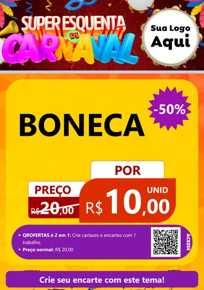 Modelo de Cartaz para Cartaz A4 Vertical com o tema Super Esquenta de Carnaval para Brinquedos