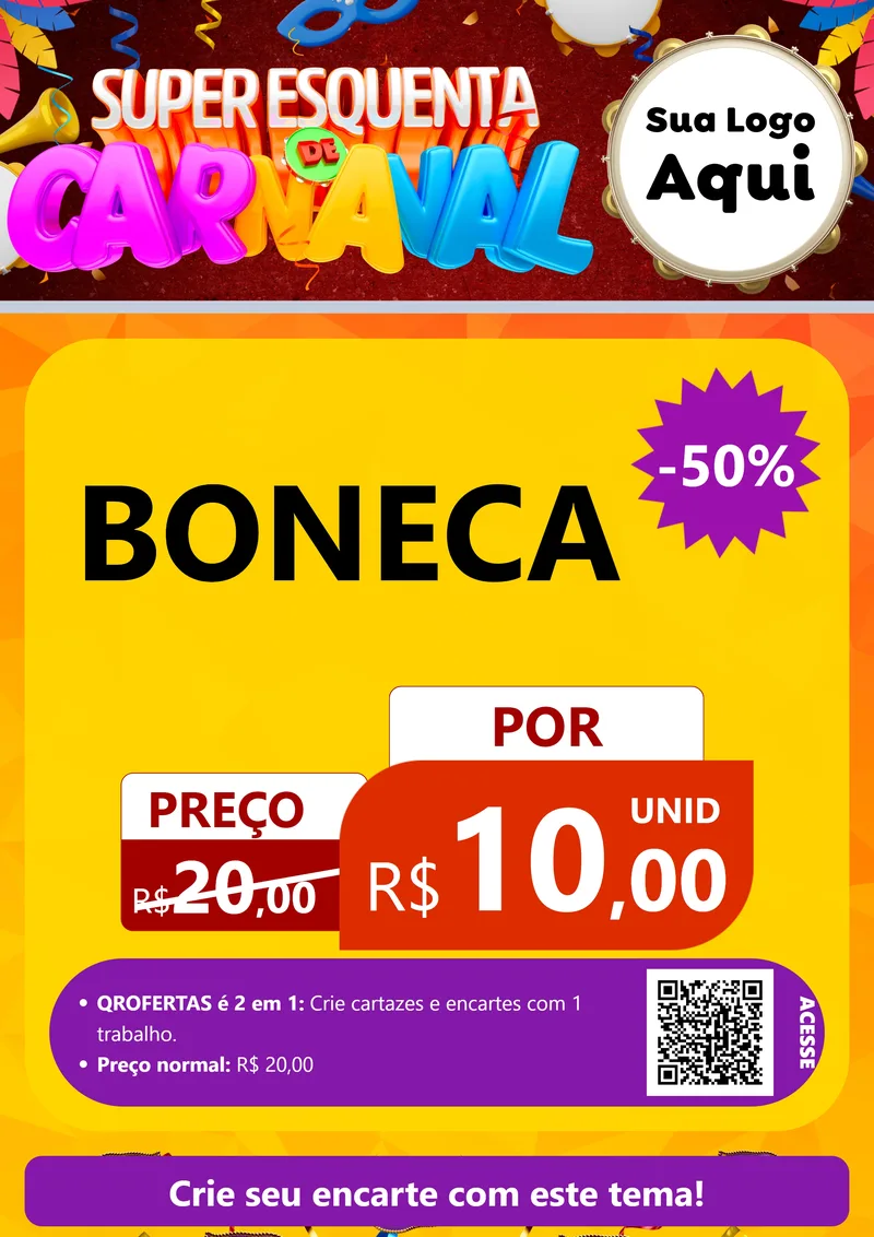 Modelo de Cartaz para Cartaz A4 Vertical com o tema Super Esquenta de Carnaval para Brinquedos