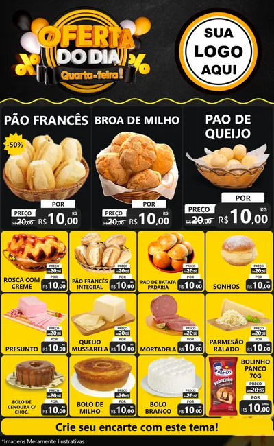 Modelo de Encarte para Encarte Grande com o tema Oferta do Dia - Quarta Feira! para Padaria