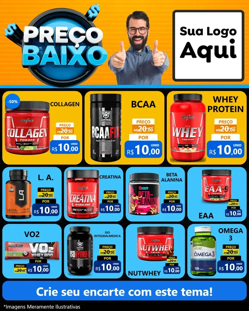 Modelo de Rede Social para Feed Instagram com o tema Preço Baixo para Suplementos alimentares