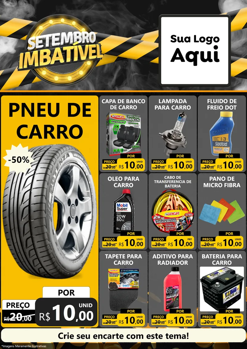 Modelo de Encarte para Encarte A4 Vertical com o tema Setembro Imbatível para Auto peças