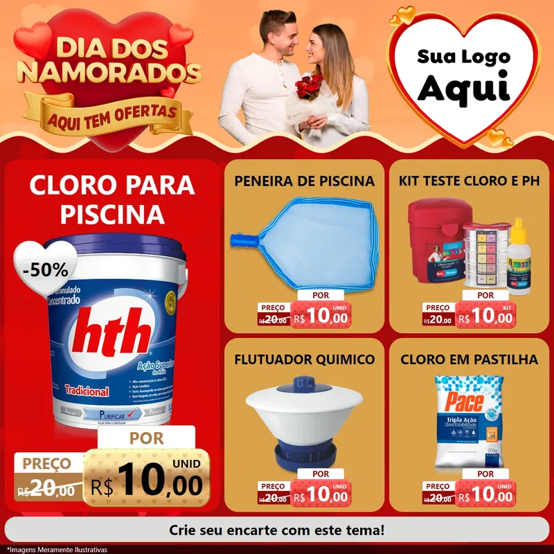Modelo de Rede Social para Feed Facebook com o tema Dia dos Namorados - Aqui Tem Ofertas para Produtos para Piscina
