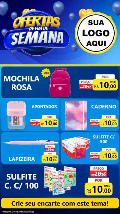 Modelo de TV para TV Vertical com o tema Ofertas de Fim de Semana para Papelaria