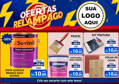 Modelo de Encarte para Encarte A4 Horizontal com o tema Ofertas Relâmpago para Tintas e Ferramentas