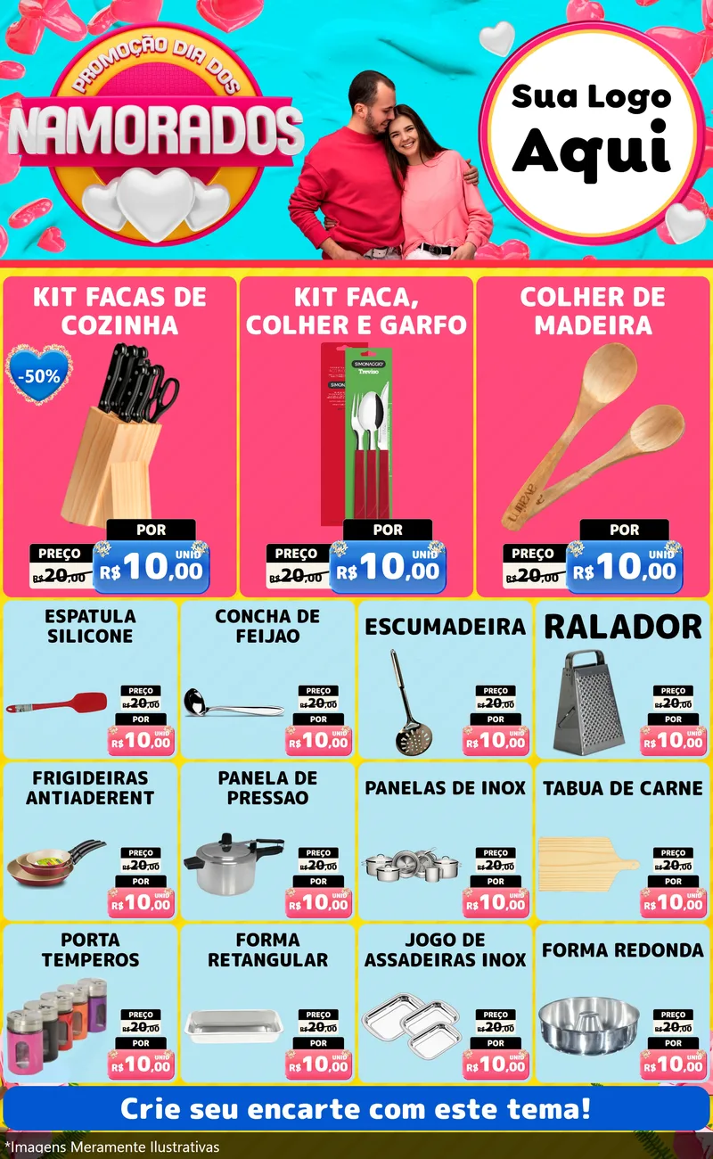 Modelo de Encarte para Encarte Grande com o tema Promoção Dia dos Namorados para Utilidades Domésticas