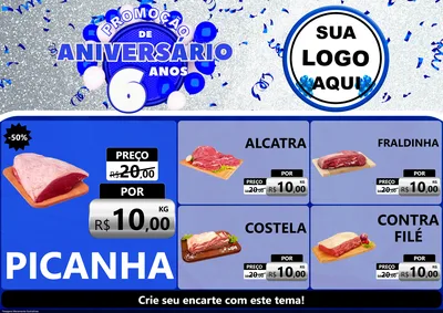 Modelo de Encarte para Encarte A4 Horizontal com o tema Promoção de Aniversário - 6 Anos para Açougue