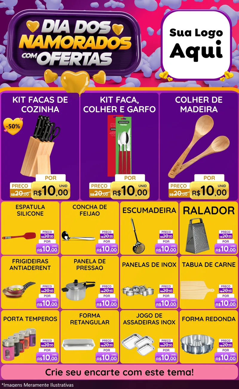 Modelo de Encarte para Encarte Grande com o tema Dia Dos Namorados Com Ofertas para Utilidades Domésticas