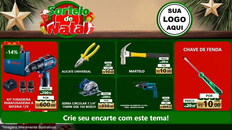 Modelo de TV para TV Horizontal com o tema Sorteio de Natal para Maquinas e Ferramentas