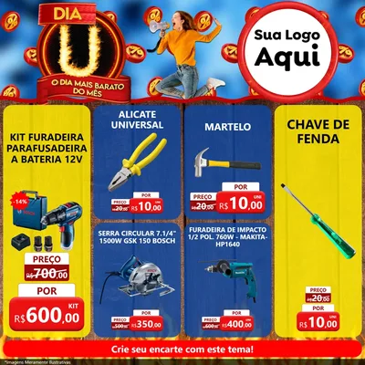 Modelo de Rede Social para Feed Facebook com o tema Dia U - O Dia Mais Barato Do Mês para Maquinas e Ferramentas