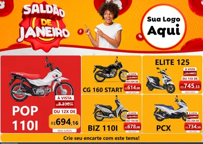 Modelo de Encarte para Encarte A4 Horizontal com o tema Saldão de Janeiro para Concessionaria de Motos