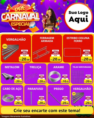 Modelo de Rede Social para Feed Instagram com o tema Pré-Carnaval Especial para Ferragens