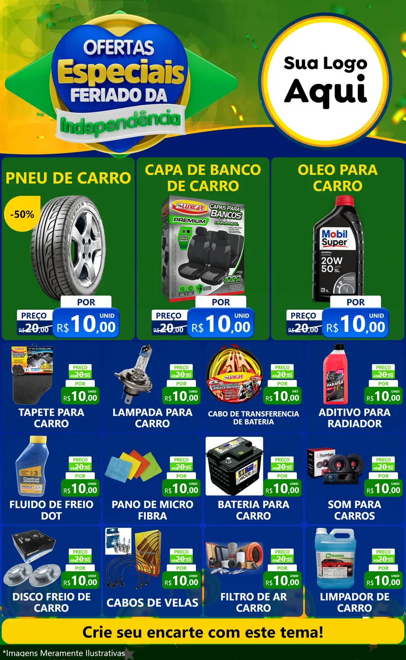 Modelo de Encarte para Encarte Grande com o tema Ofertas Especiais Feriado da Independência para Auto peças