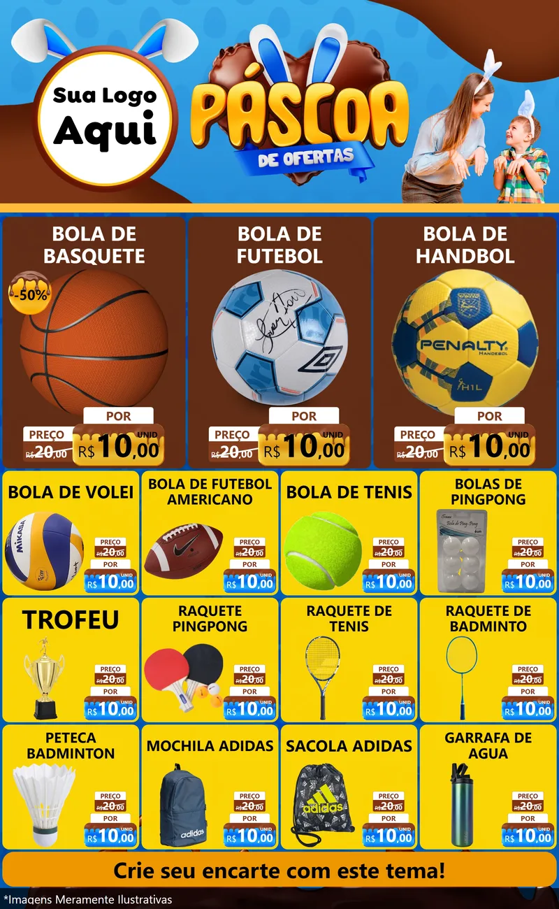 Modelo de Encarte para Encarte Grande com o tema Páscoa de Ofertas para Artigos Esportivos