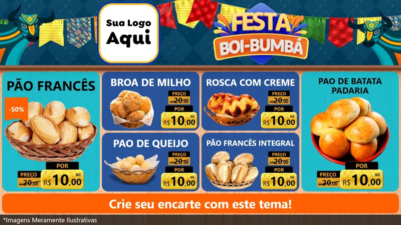 Modelo de TV para TV Horizontal com o tema Festa Boi Bumbá para Padaria