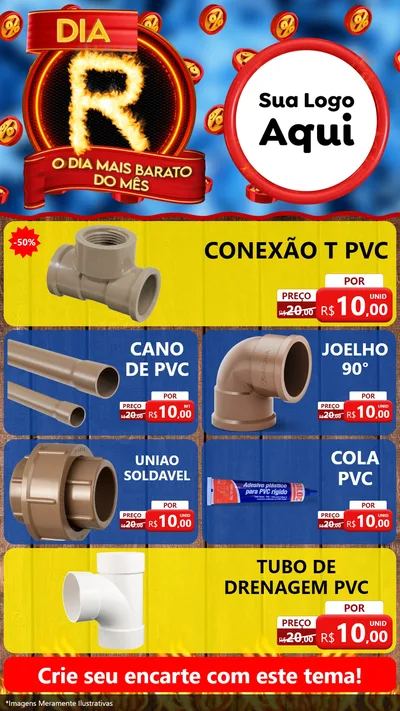 Modelo de TV para TV Vertical com o tema Dia R - O Dia Mais Barato Do Mês para Tubos e conexões