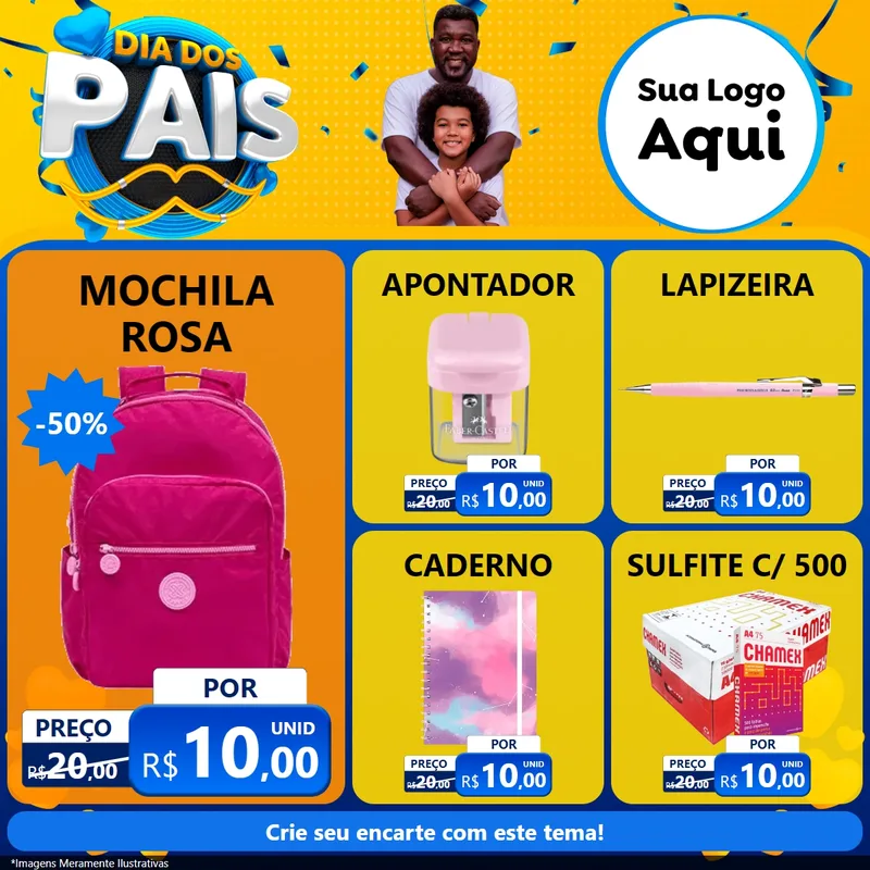 Modelo de Rede Social para Feed Facebook com o tema Dia dos Pais para Papelaria