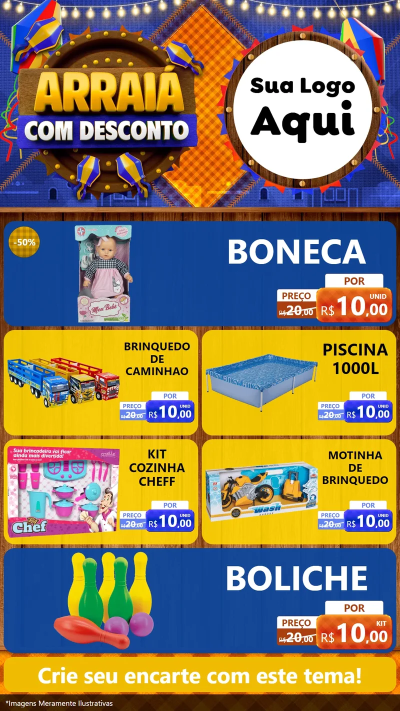 Modelo de TV para TV Vertical com o tema Arraiá Com Desconto para Brinquedos