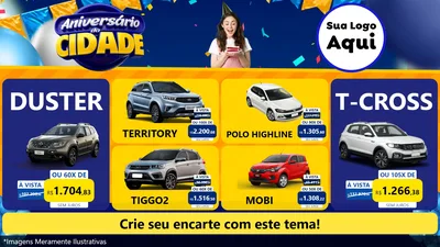 Modelo de TV para TV Horizontal com o tema Aniversário da Cidade para Concessionaria de Carros