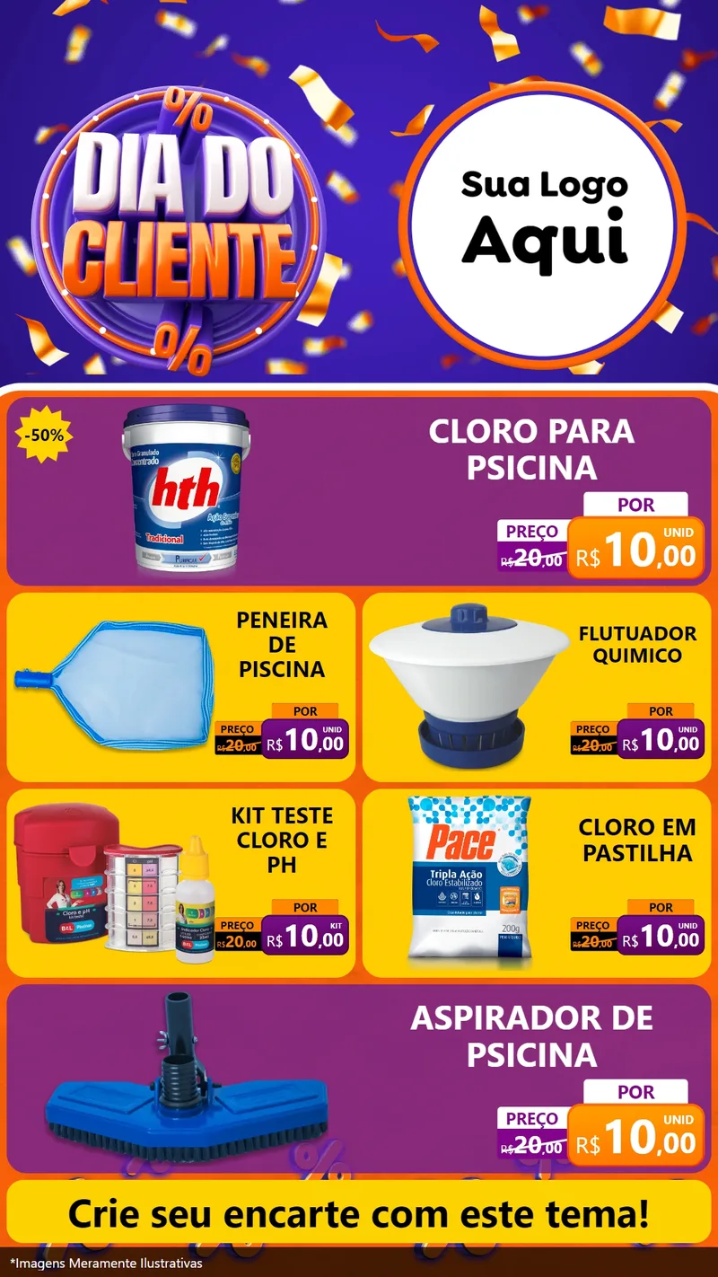 Modelo de TV para TV Vertical com o tema Dia do Cliente para Produtos para Piscina