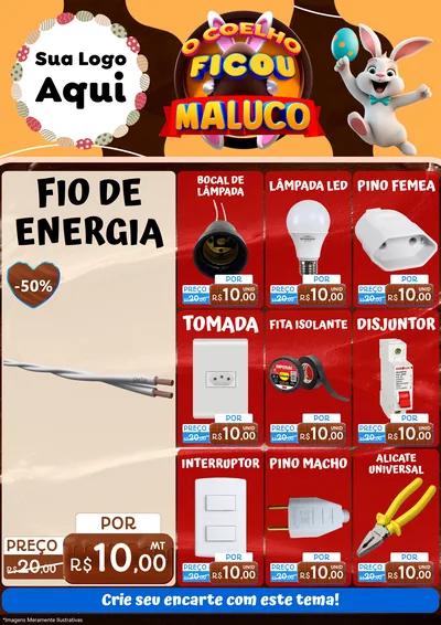 Modelo de Encarte para Encarte A4 Vertical com o tema O Coelho Ficou Maluco - Páscoa para Materiais Elétricos