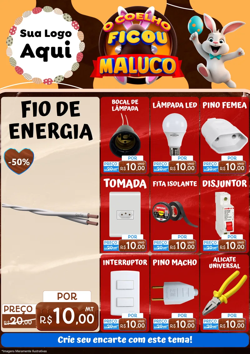 Modelo de Encarte para Encarte A4 Vertical com o tema O Coelho Ficou Maluco - Páscoa para Materiais Elétricos