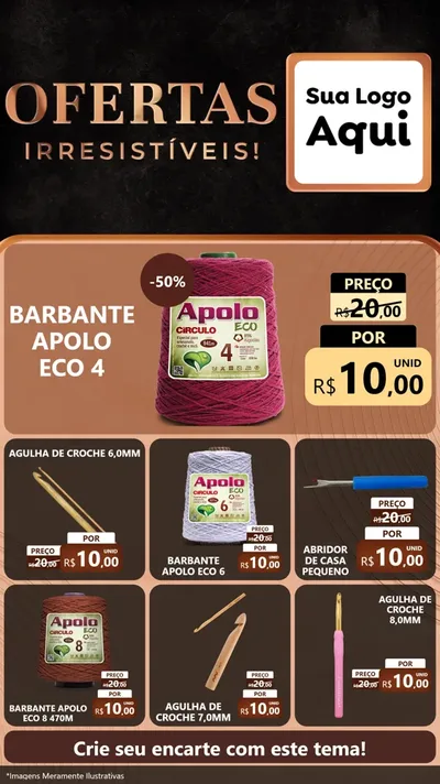 Modelo de Rede Social para Stories com o tema Ofertas Irresistíveis! para Armarinho e Aviamentos
