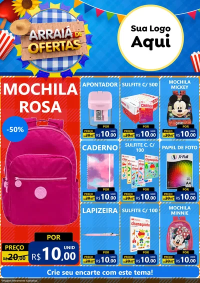 Modelo de Encarte para Encarte A4 Vertical com o tema Arraiá de Ofertas para Papelaria
