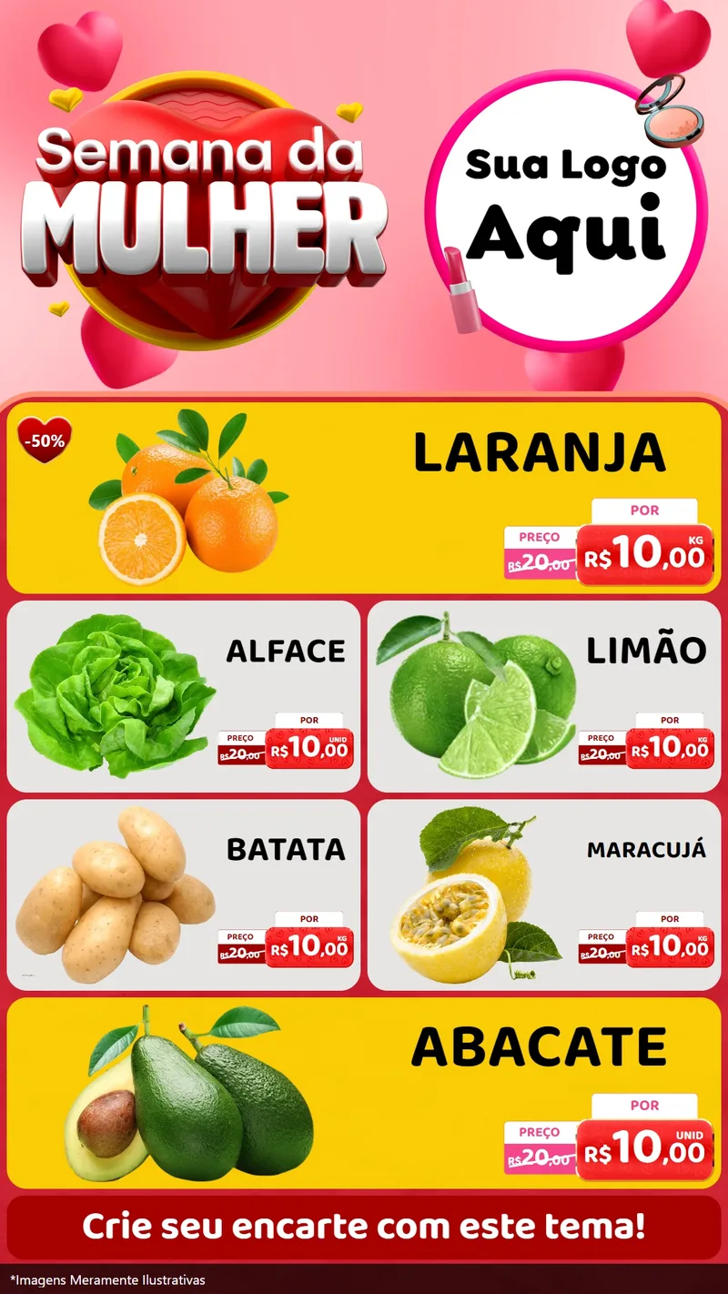 Modelo de TV para TV Vertical com o tema Semana da Mulher para Hortifrúti