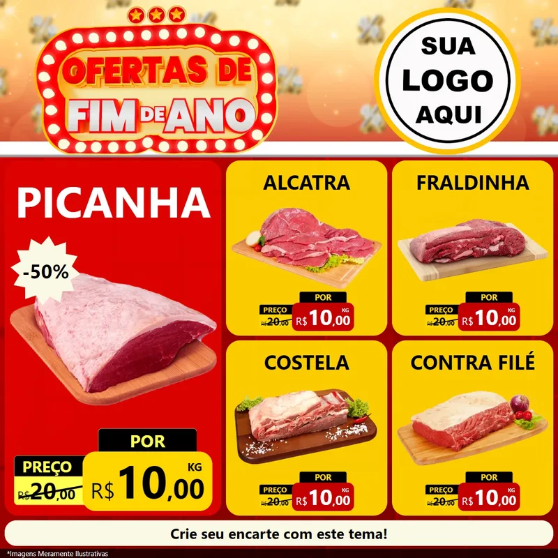 Modelo de Rede Social para Feed Facebook com o tema Ofertas de Fim de Ano para Açougue