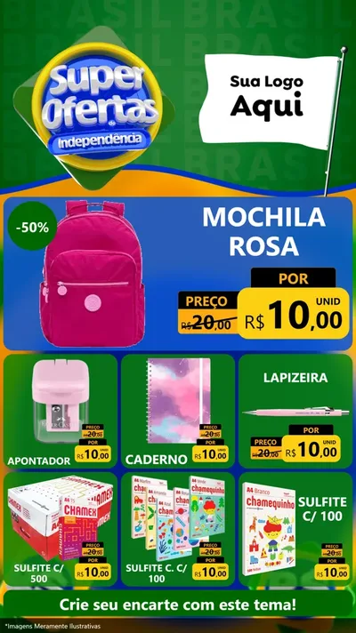 Modelo de Rede Social para Stories com o tema Super Ofertas de Independência para Papelaria