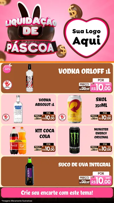 Modelo de TV para TV Vertical com o tema Liquidação de Páscoa para Distribuidora de bebidas