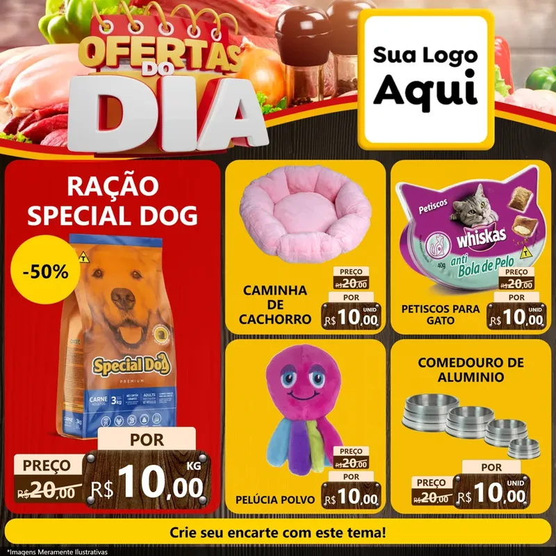 Modelo de Rede Social para Feed Facebook com o tema Ofertas do Dia para Pet Shop