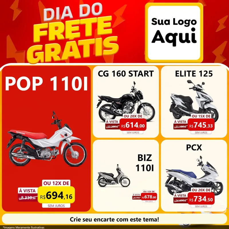Modelo de Rede Social para Feed Facebook com o tema Dia do Frete Grátis para Concessionaria de Motos