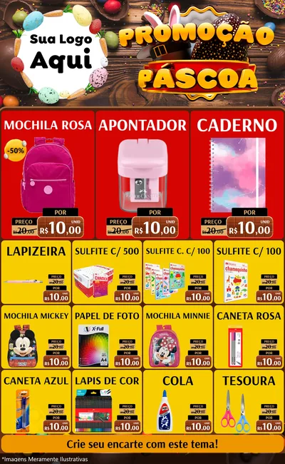 Modelo de Encarte para Encarte Grande com o tema Promoção Páscoa para Papelaria