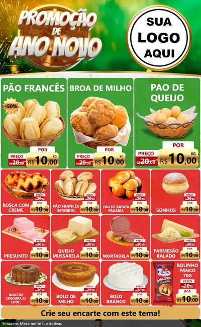 Modelo de Encarte para Encarte Grande com o tema Promoção de Ano Novo para Padaria
