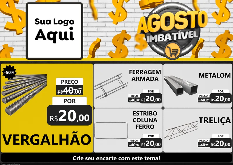 Modelo de Encarte para Encarte A4 Horizontal com o tema Agosto imbatível para Ferragens
